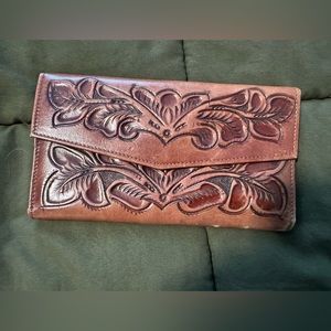 Vintage Hand tooled Leather Wristlet!